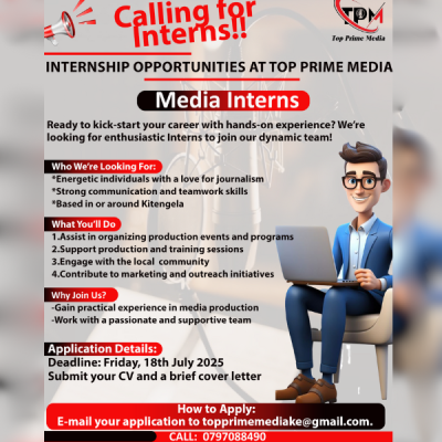 Calling for Media Interns at Top Prime Media